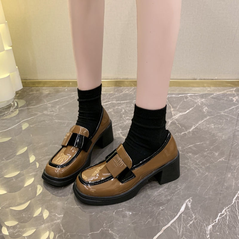 2025 free shipping fashion luxury designer square toe British women's fashion single shoe sleeve loafers high heels