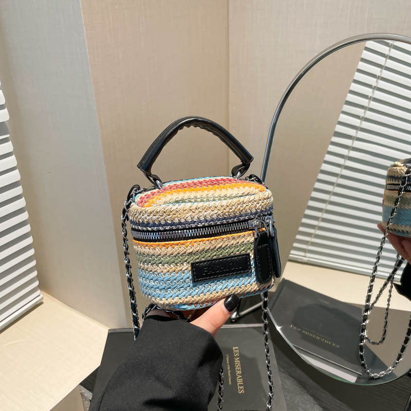 Luxury Brand Designer Bag Niche Light Luxury Bucket Bag For Women 2025 New Fresh Straw Bag Versatile Color-Block Striped Shoulder Crossbody Bag