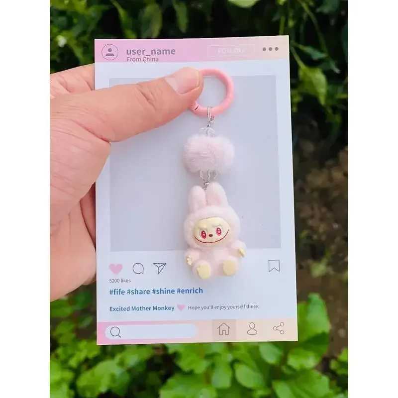 New Mini Flocking Labubu Kawaii Particles Phone Chain Keychain Bag Cell Phone Charm Key Chain Gift Z250607