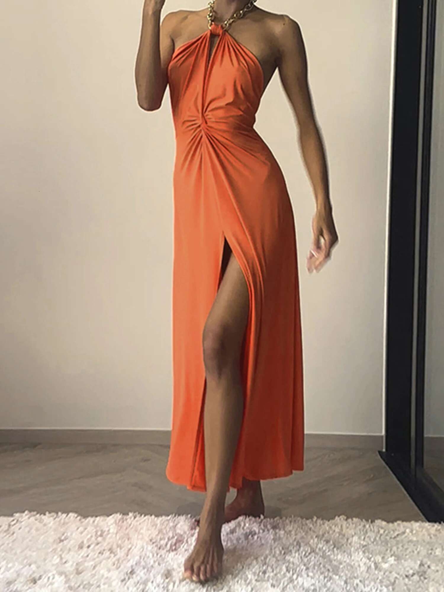 Elegant Floral Print Maxi Dress with V-neckline and Ruffle Hemline for Wedding Party Prom Evening Beach Vacation Streetwear