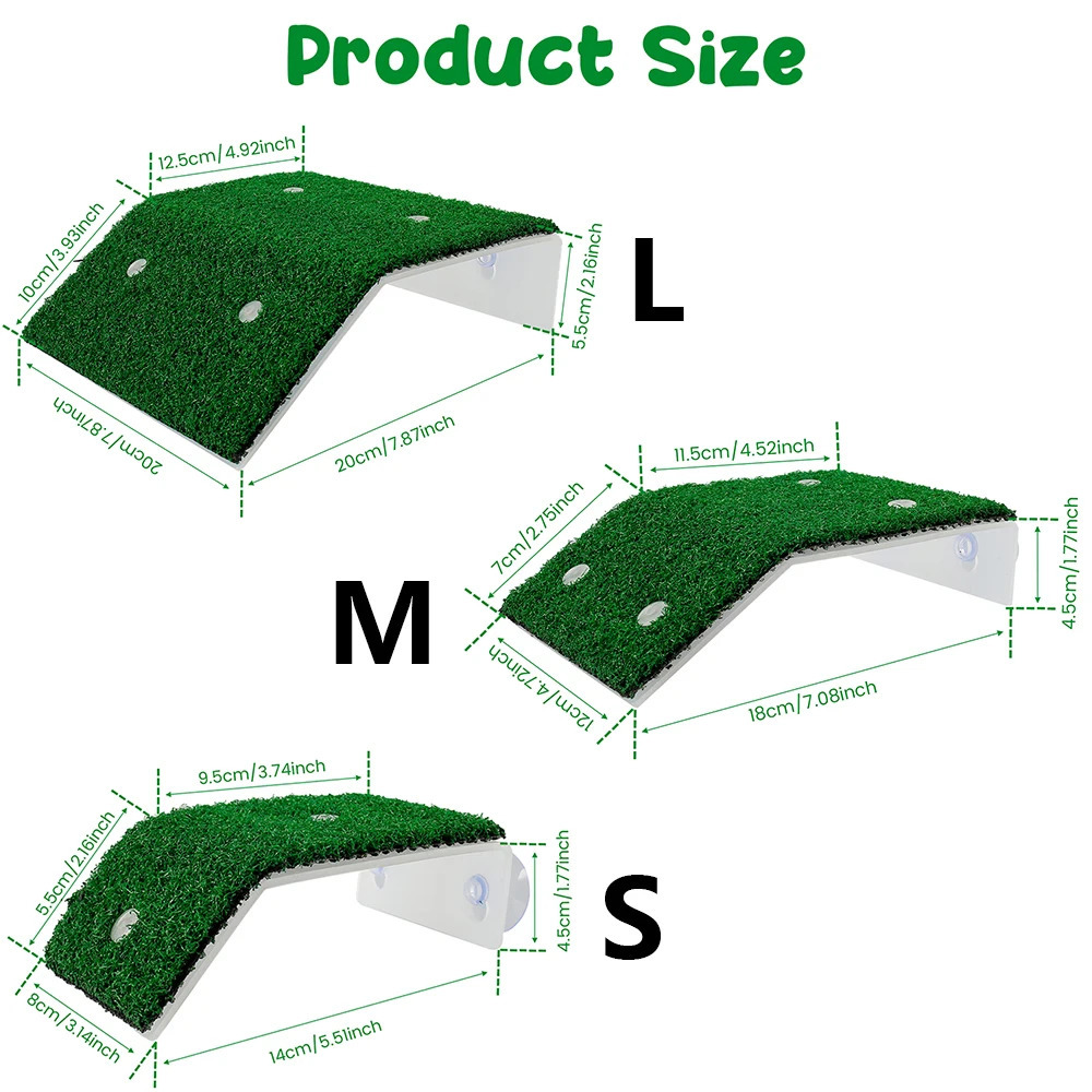 Fish Tank Lawn Turtle Basking Platform Turtle Climbing Platform with Suction Cup Simulation Turf Turtle Ramp Ladder for Aquarium 250604