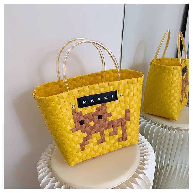 Handmade PU Woven Basket Bag Animal Cartoon for Women Stylish Eco Friendly Beach Tote with Adjustable Strap Lightweight