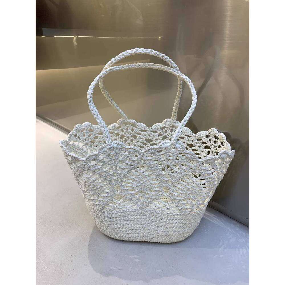 Handmade Single Shoulder Crochet Women s Hollow Pattern Woven Handbag Cotton Knitted Beach Bag