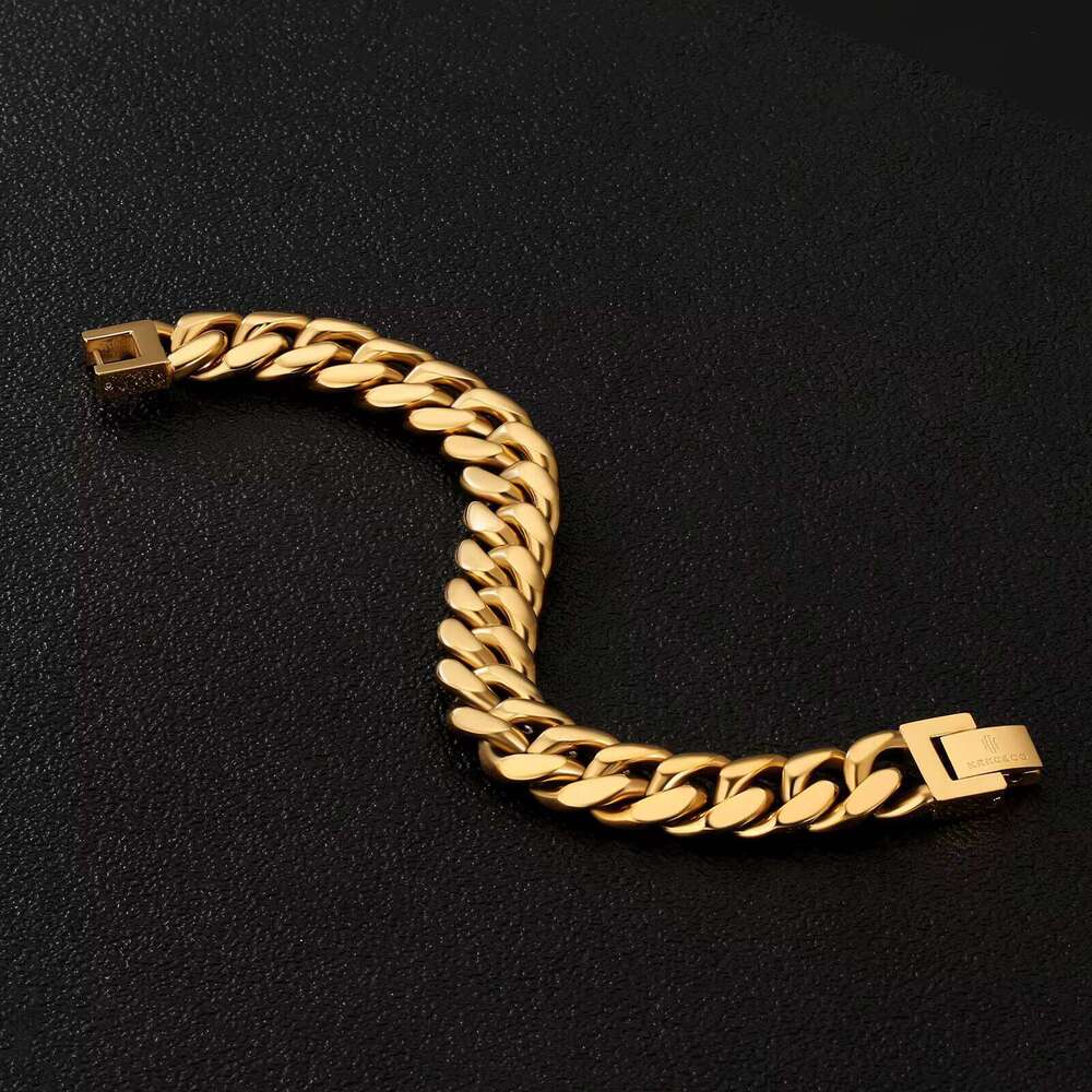 KRKC Hip Hop Jewelry Matte 8mm 10mm 12mm Gold-Plated Stainless Steel Miami Cuban Men's Chain