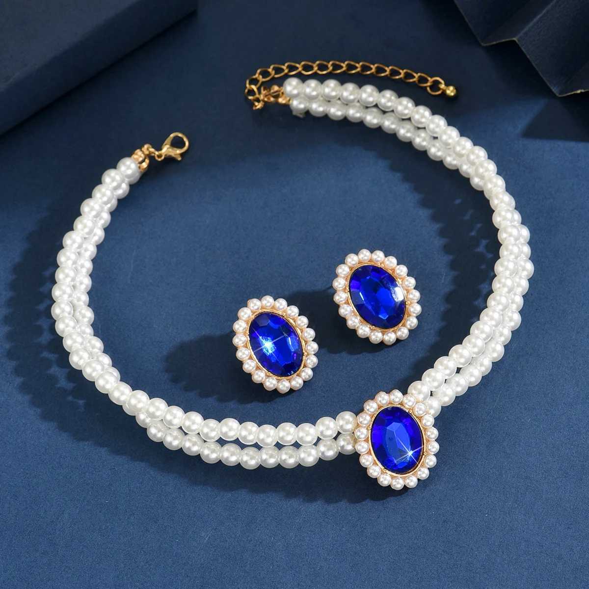 3PC Womens Fashion Imitation Pearl Geometric Set Necklace Earrings Jewelry Set Lightly Designed Holiday Gift Z250607
