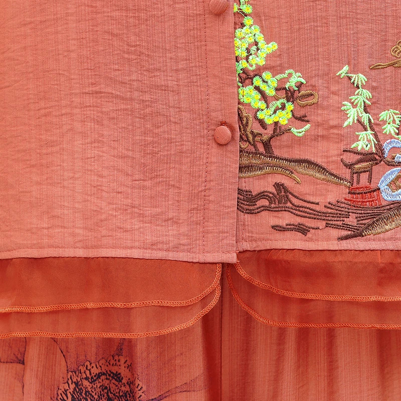 Womens Cotton and Hemp Set Plus Size Summer Half Sleeve Top Retro Print 2024 Multi Color Wear 250603