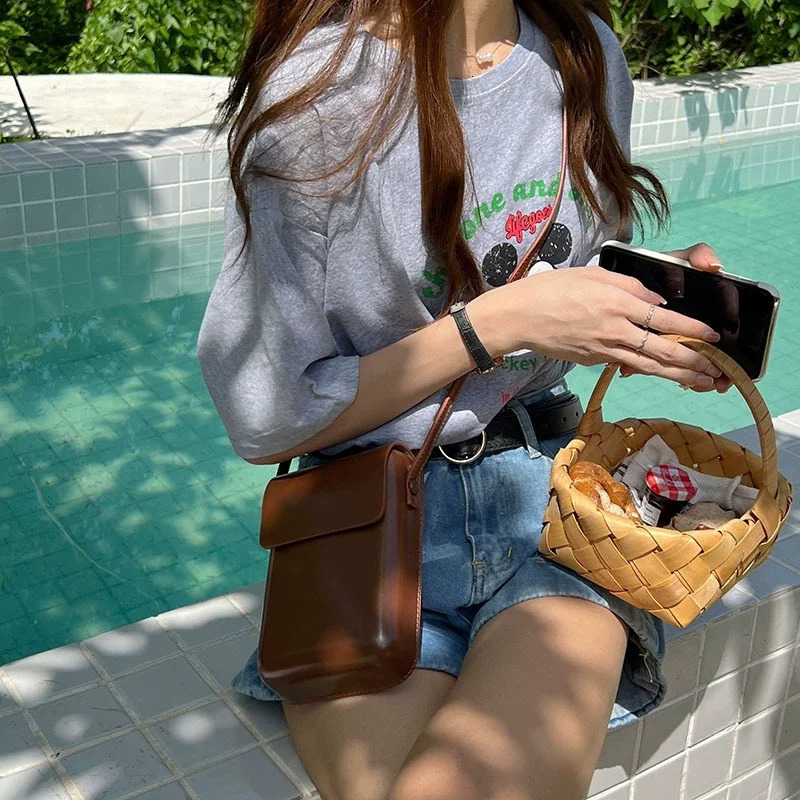 Womens Mini PU Leather Flap Crossbody Bags Shoulder Purses and Handbags for Ladies Phone Simple Solid Bag 250606