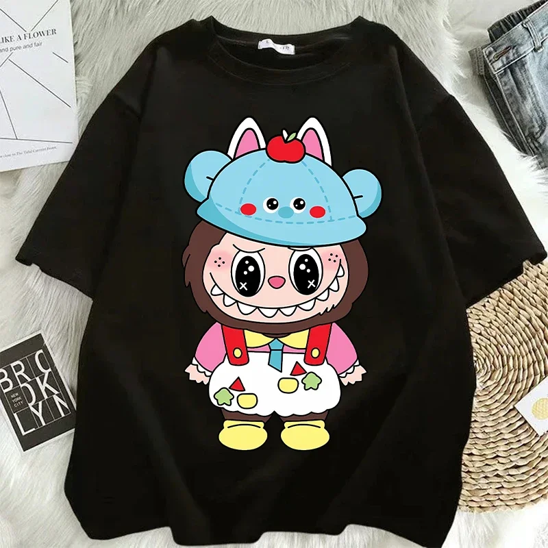 Labubu Couple Designer T-shirts Women Anime Cartoon Fashion Short Sleeved Tops Street Trends Hip Hop Clothing Adult Clothes 2025 New