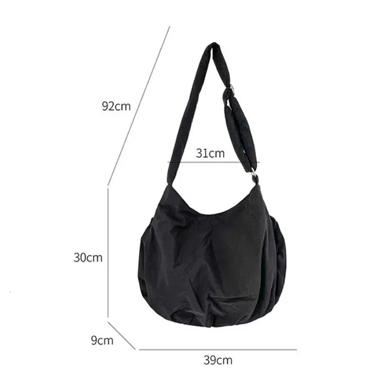 Pleated Crossbody Bags Solid Color Nylon Shoulder Bags for Women Large Capacity Handbag Student Class Bag Tote Bag 250606