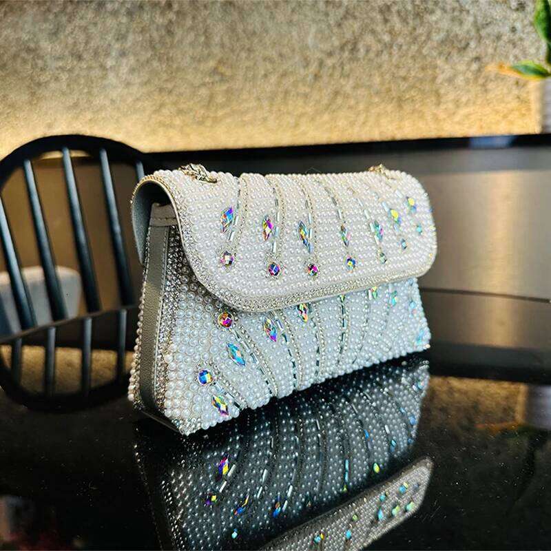 JIOMAY Quiet Pearl Purse Designer Rhinestone Purses For Women Shiny Party Clutch Bags Messenger Bag Wallet