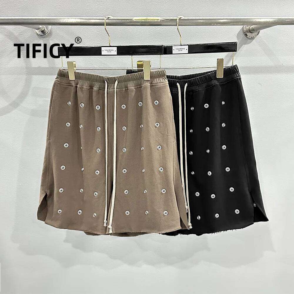 TIFICY High Street Cotton Pants Men's Summer Punk Multi Willow Nail Dark Loose Fit Five Inch Mid Length Sweatpants Casual Shorts