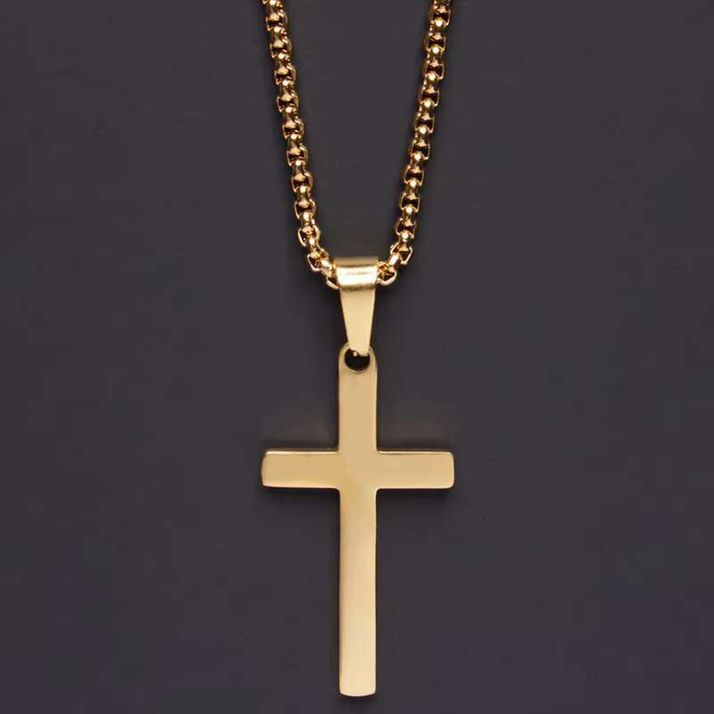 Wholesale Gold Plated Stainless Steel Cross Pendant Necklace for Men Fine Jewelry Gift