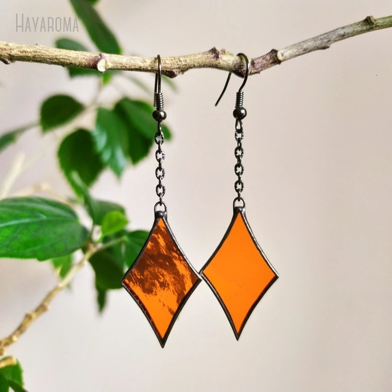 Gunmetal Color Black Orange Stained Glass Sun Catcher On Chain Blazing Soldered Jewelry Gift Elegant Earring ER39875 250604