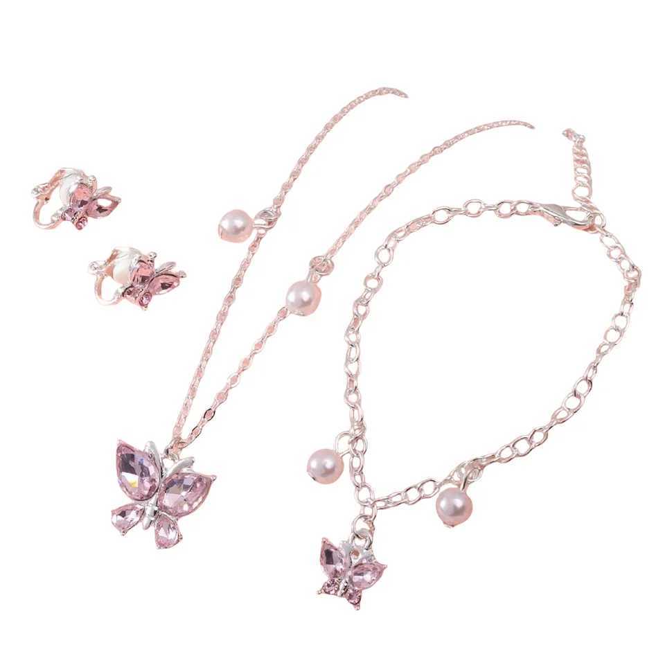 European and American pink purple simple generous butterfly necklace ear clip 3 pieces girl childrens jewelry Z250607