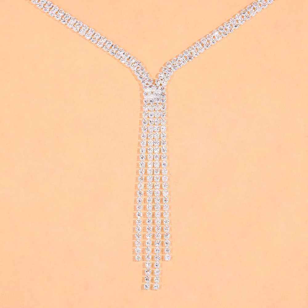 XSBODY Simple Rhinestone Tassel Jewelry Set Wedding Accessories Elegant Necklace Earrings Bridal Jewelry Set Birthday Gifts Z250607
