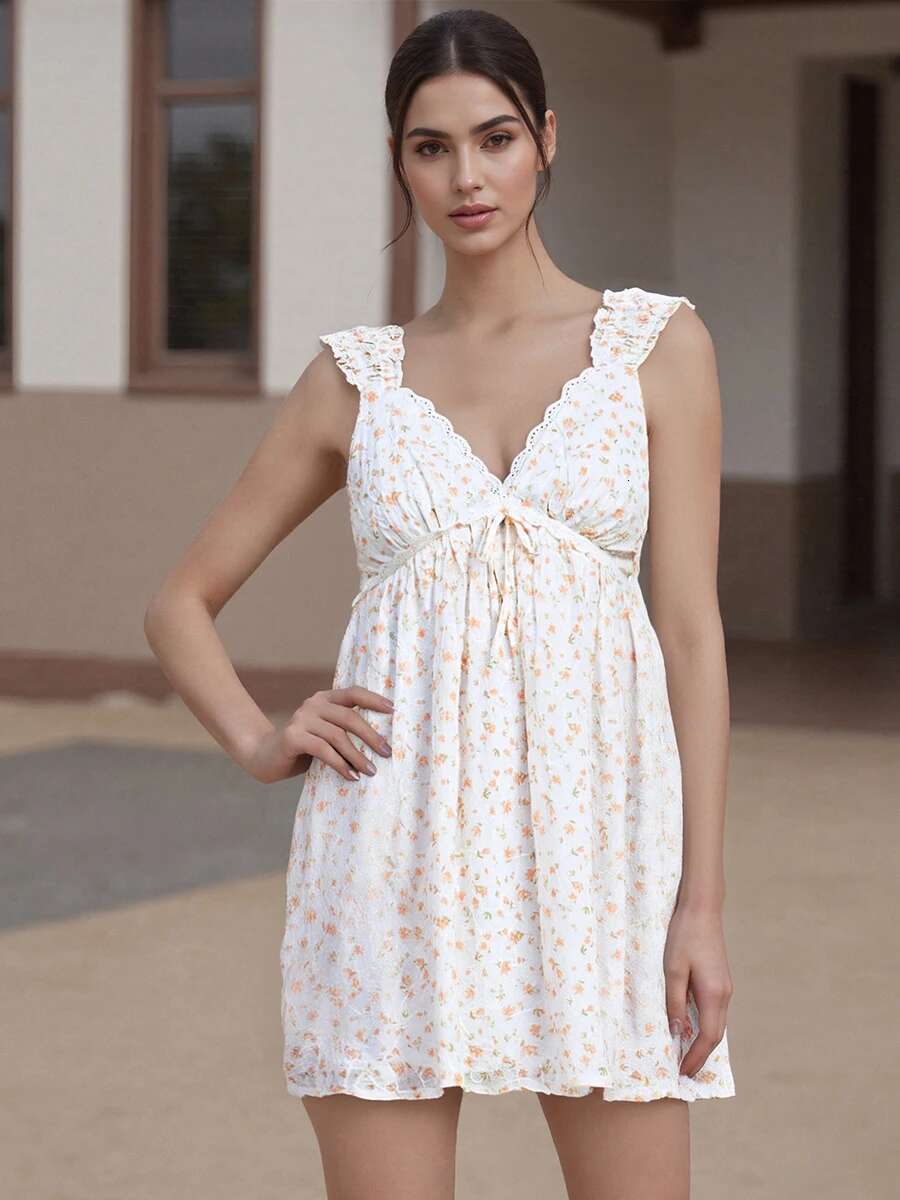 Floral Print Sleeveless V-neck Mini Dress Womens Summer Fashion Cami Dress Casual Sundress Beach Party Dress