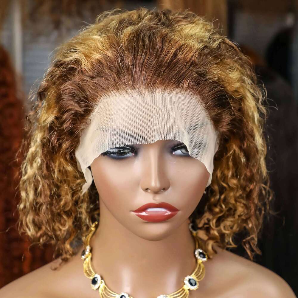 NAMM 4/27 Highlight Curly Wigs Short Bob Human Hair Brazilian Water Wave Ombre Blonde Color 13x4 Full Lace Frontal Wig For Women