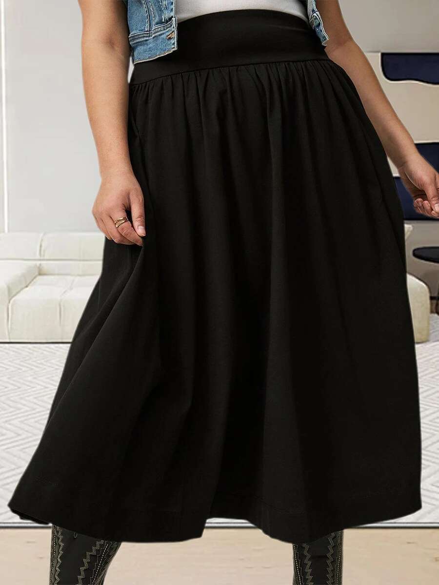 Womens Maxi Skirt Stylish High Waist A-line Pleated Solid Color Long Skirt for Chic Everyday Wear