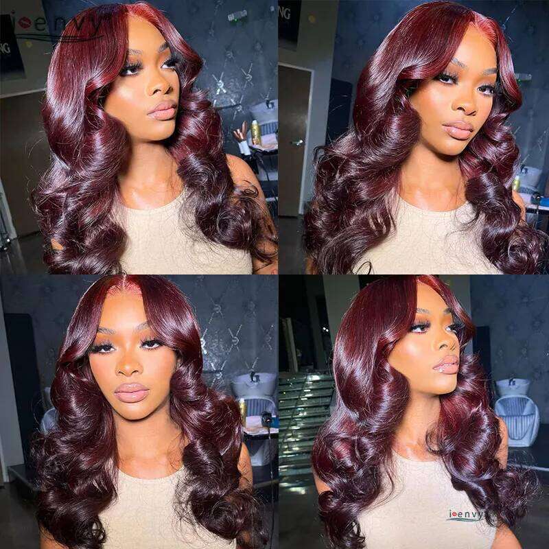 NAMM 13X4 HD Transparent Bury Red Human Hair Wigs PrePlucked 13X6 32Inch Body Wave Lace Front Wig For Women Curly