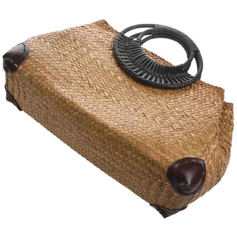 Women Straw Female Bamboo Summer Beach Weave Handbag Lady Handmade Vintage Wood Handle Bag Travel Knitted Totes Bags