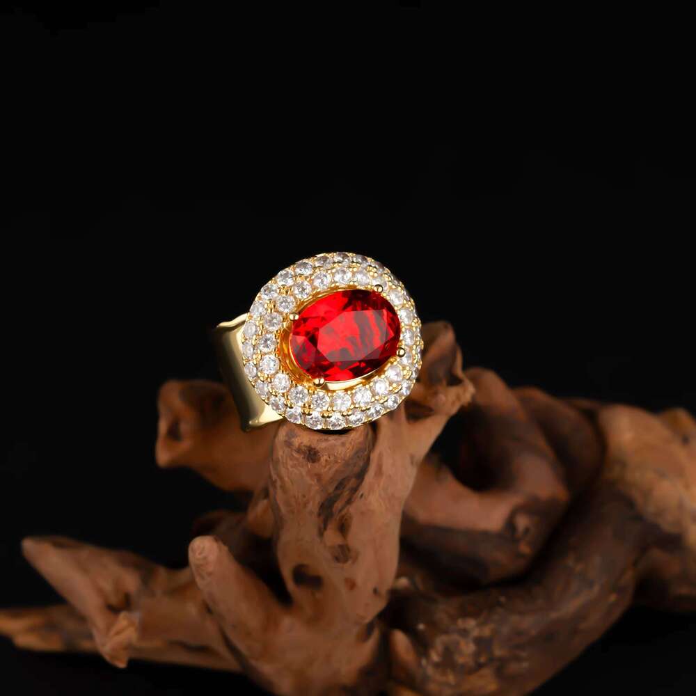 Customized Sier Band Rings Men Full of Zircon Gemstones Rubies Cut Dia Inlay for Engagement Party Jewelry