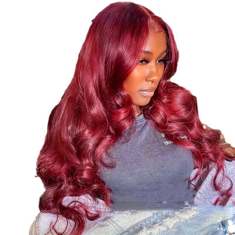 Fashion Wine Red Hot Selling Front Lace 13*4 Big Wavy Long Curly Hair Full Wig