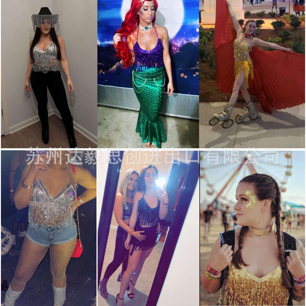 Electric Music Festival Two-Piece Swimsuit Three-Piece Set Glitter Fabric Sexy Tassel Bikini Women 2025 New Elegant Unique Fashion