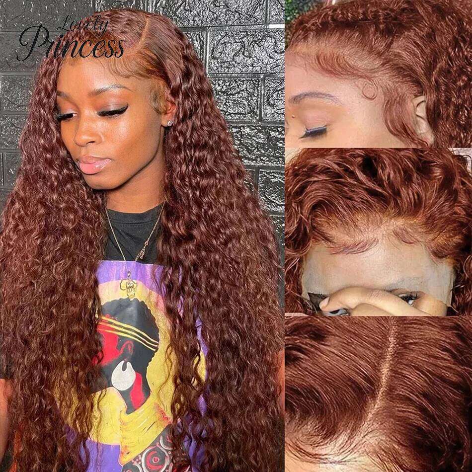 NAMM 30 40 Inch Reddish Brown 250 Density Colored Curly Wigs Human Hair Deep Wave 13x4 13x6 HD Lace Frontal Wig