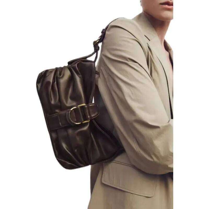 Fashion Ruched Shoulder Bag Soft PU Leather Designer Handbags High Quality Armpit Bags For Woman 2024 Square Phone Purses