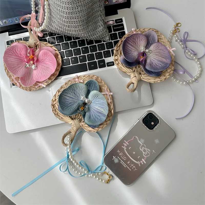 Creative Handmade Mini Cattail Leaf Fan Bag Charm Japanese Girl Pearl Bow Bag Accessories Suitable For Bags Phones Key Chains XJ250607