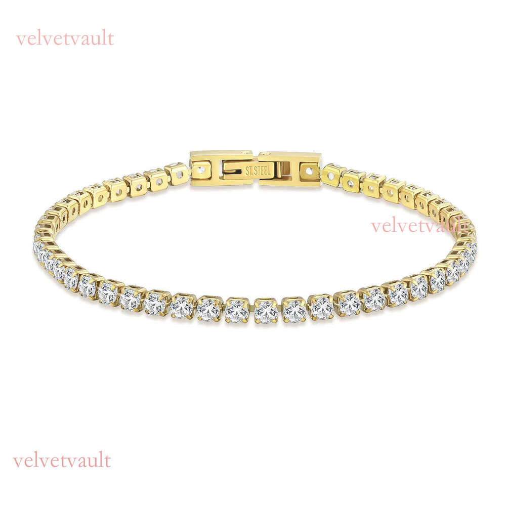 14K Real Gold Plated 3mm Cubic Zirconia Classic Bracelet Jewelry Gift for Men 5A Straight Pull Round Fashion Women's Tennis Chain