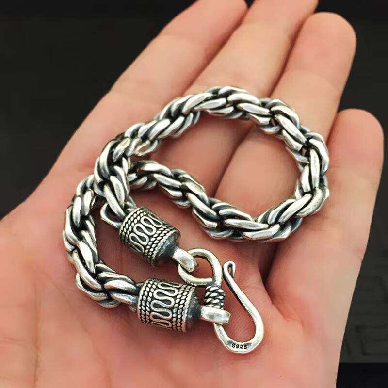 Sterling Sier Men's Punk Rock Style Twisted Braided Unisex Personality Bracelet