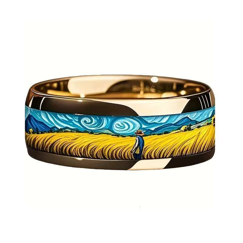 Popular Accessories 3D Color Printing Dripping Stainless Steel Ring Casual Fashion Couple Ring Birthday Festival Gift Jewelry