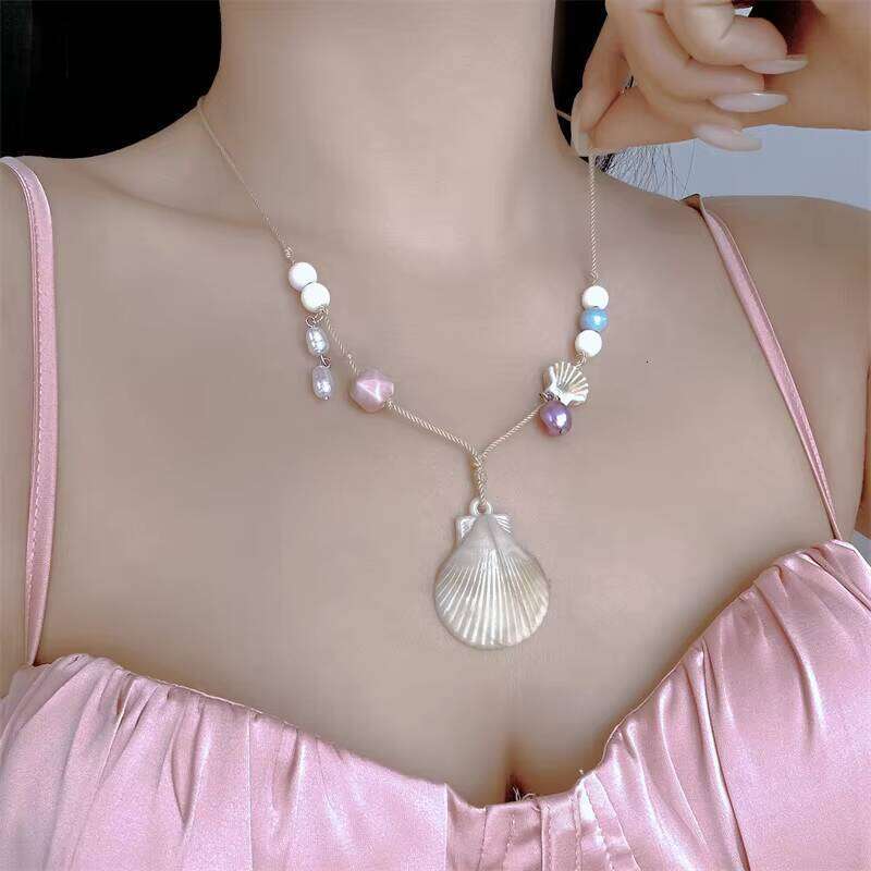Bohemian Style Ceramic Shell Pendant Pearl Charm Women Girls Summer Beach Creative Y2K Fashion Necklace Jewelry