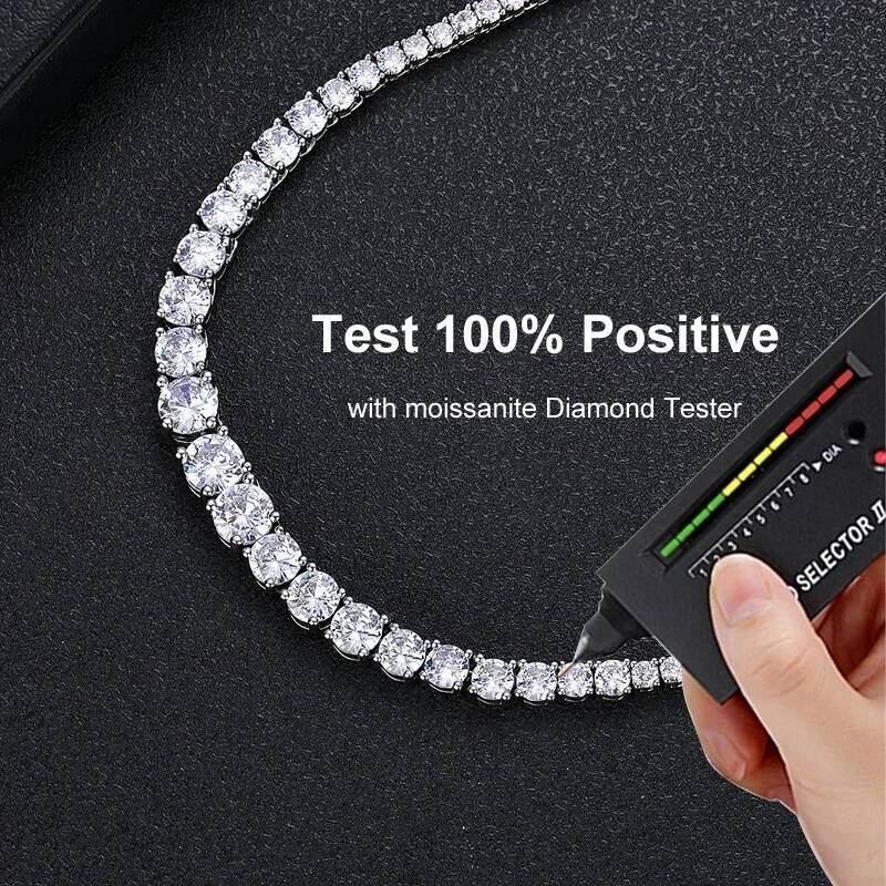 NKHOG 14-24 inch All Moissanite Tennis Necklace For Women Sterling Sier Plated Gold Pass Dia Test Pendant Jewelry