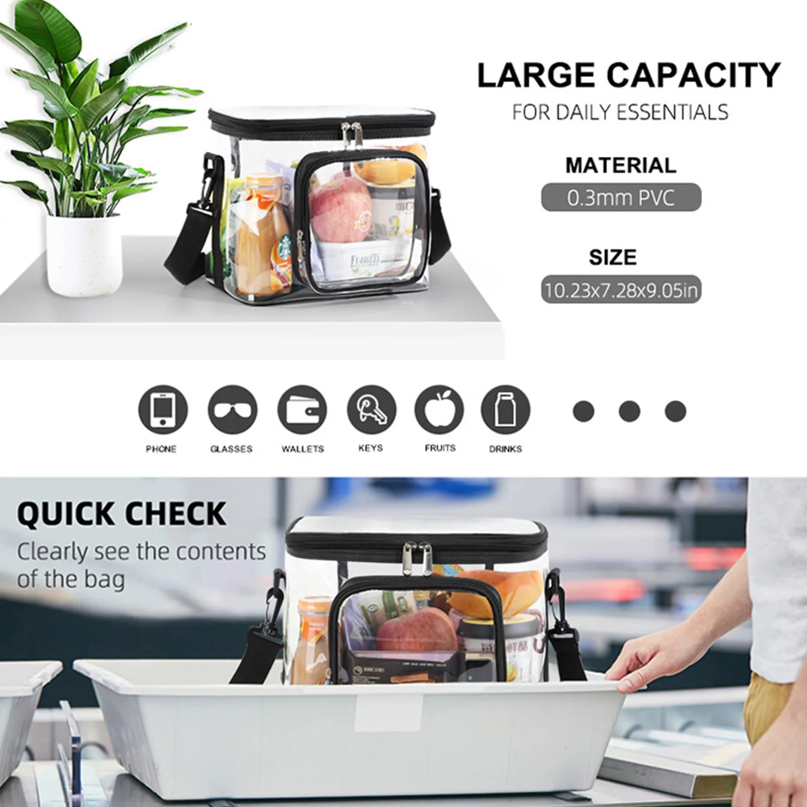 Pvc WomenS Bags Lunch Bag Portable Large Capacity Waterproof Travel Wash Bags Transparent Shoulder Crossbody Handbag For Women 250603