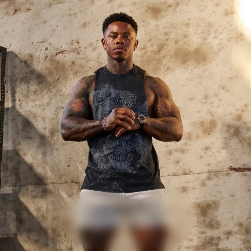 Mens vest Gym Tank top Men Fitness Print Tees Running Sleeveless Shirt Male Elastic Sport Vest Man Undershirt Gyms Clothing 250527