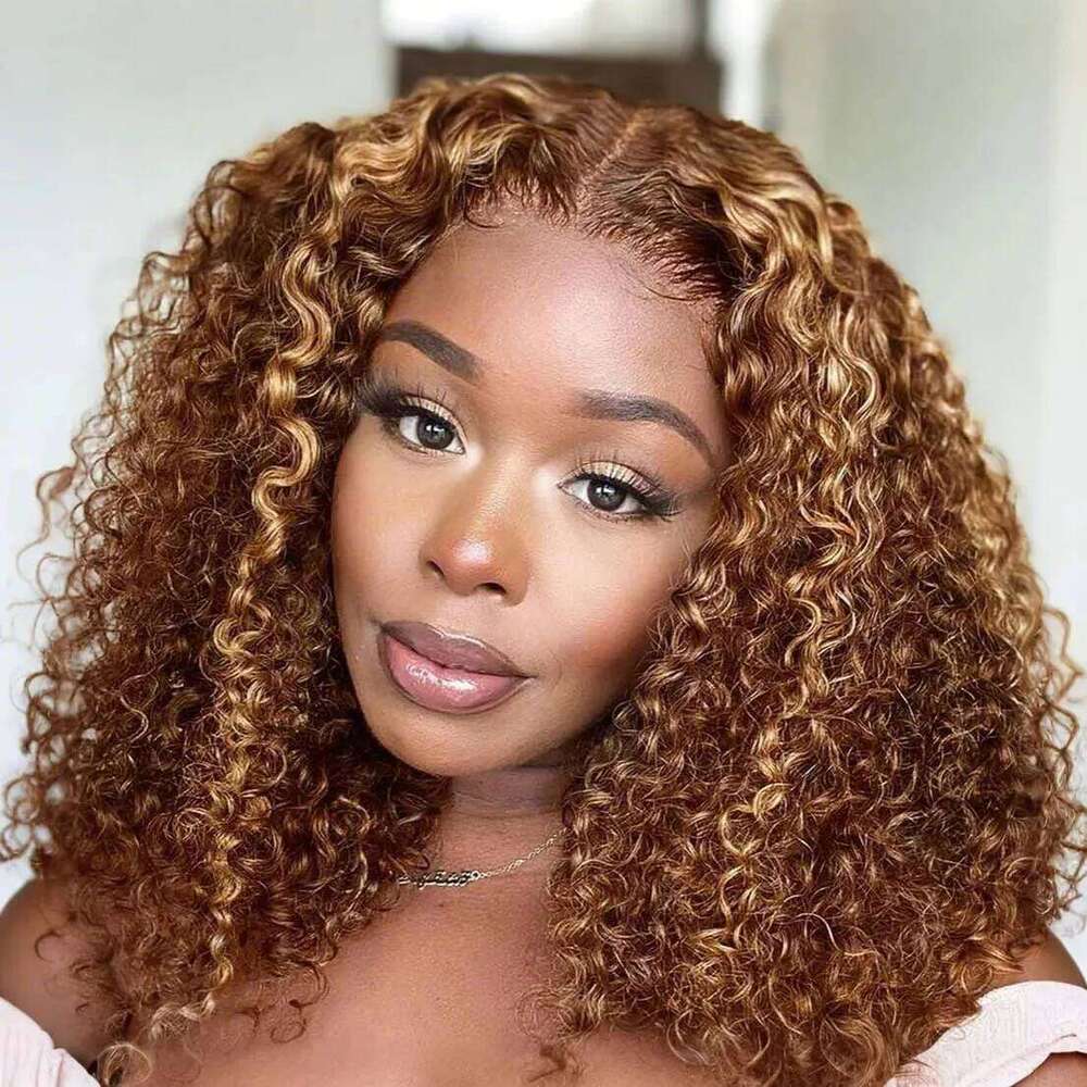 NAMM 4/27 Highlight Curly Wigs Short Bob Human Hair Brazilian Water Wave Ombre Blonde Color 13x4 Full Lace Frontal Wig For Women