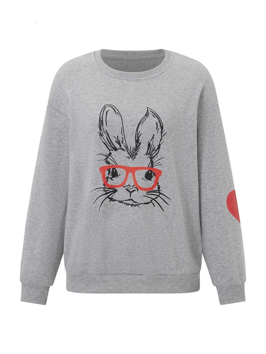 Easter Egg Print Womens Loose Fit Pullover Sweatshirt with Long Sleeves and Round Neck for Casual Autumn Wear