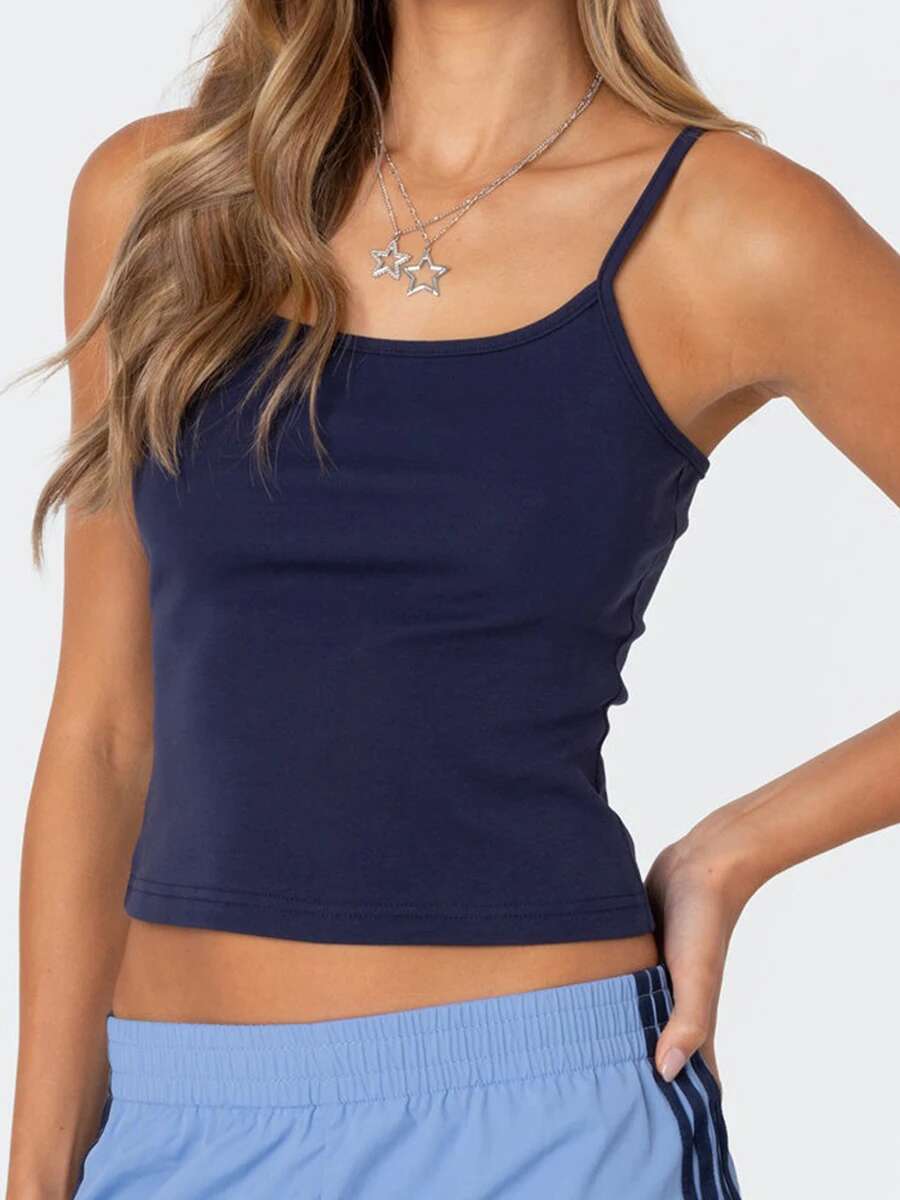 Womens V-neck Sleeveless Crop Top Solid Color Fit Cami Tank Top with Open Back Detail and Low Cut Design