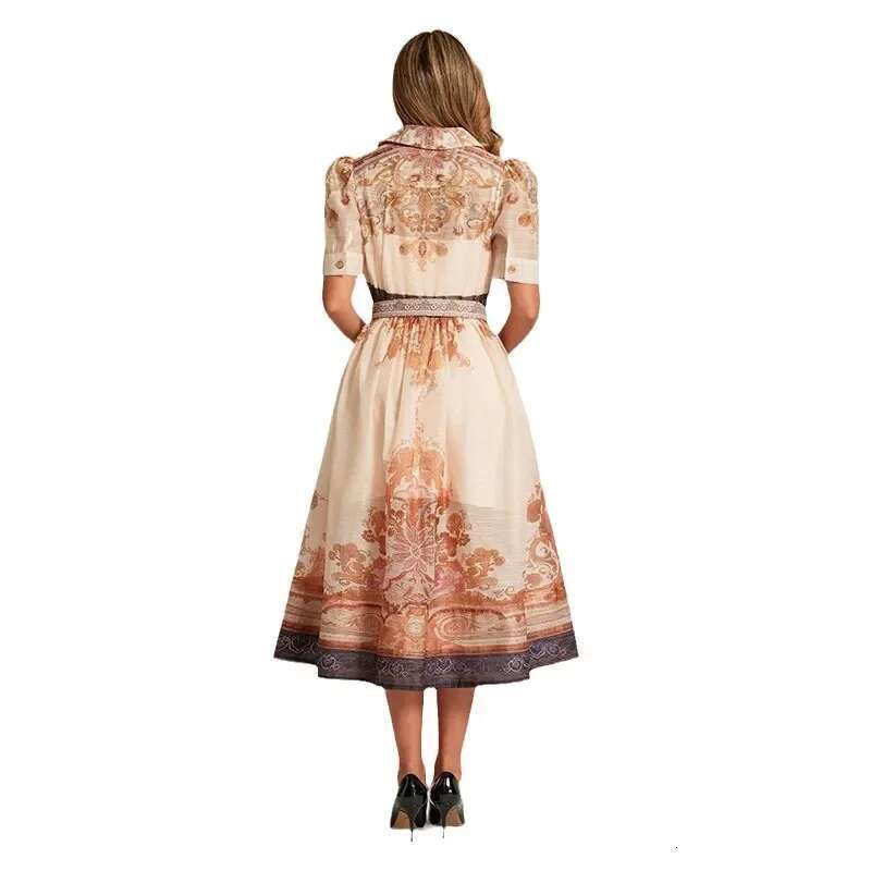 Elegant Printed Suit Collar Long Dress Court Style French Unique Quality New Arrival 2025 Fashionable Women's Wear