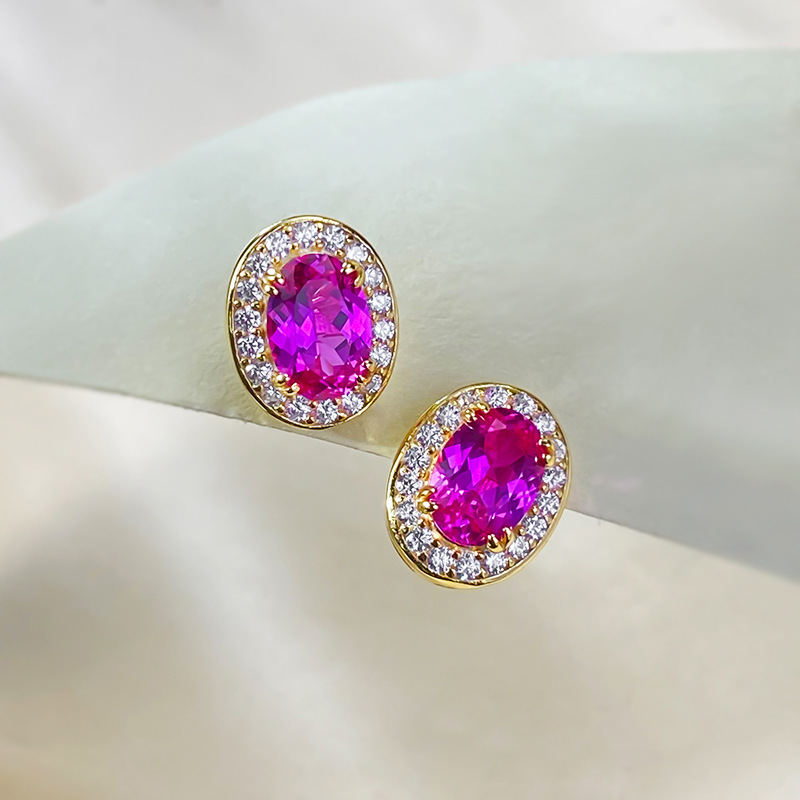 2025 Choucong Ins Top Sell Stud Earrings Elegant Stunning Simple Fine Jewelry Pure 100% S925 Sterling Silver Oval Pink Moissanite Diamond 18K Gold Ear