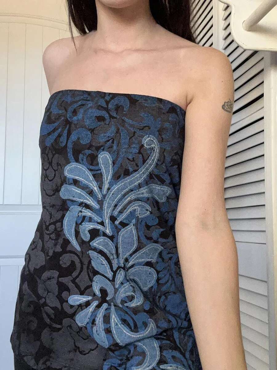 Womens Floral Print Ruffle Off Shoulder Crop Top Sleeveless Bandeau Tube Top Fit Strapless Blouse Shirt