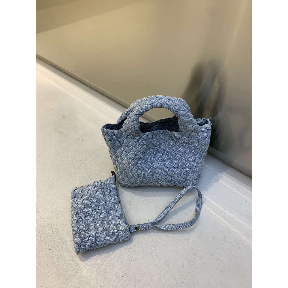 New Denim Woven for Women Small Bucket Chain Mini Handbag Tote Shoulder Crossbody Bag