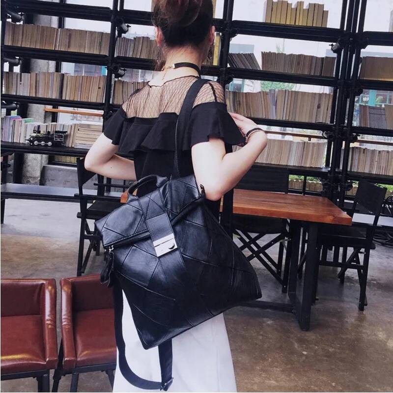 Women 2025 New Fashionable Soft Leather Splicing Shoulder Versatile Lock Backpack Handheld Travel Bag