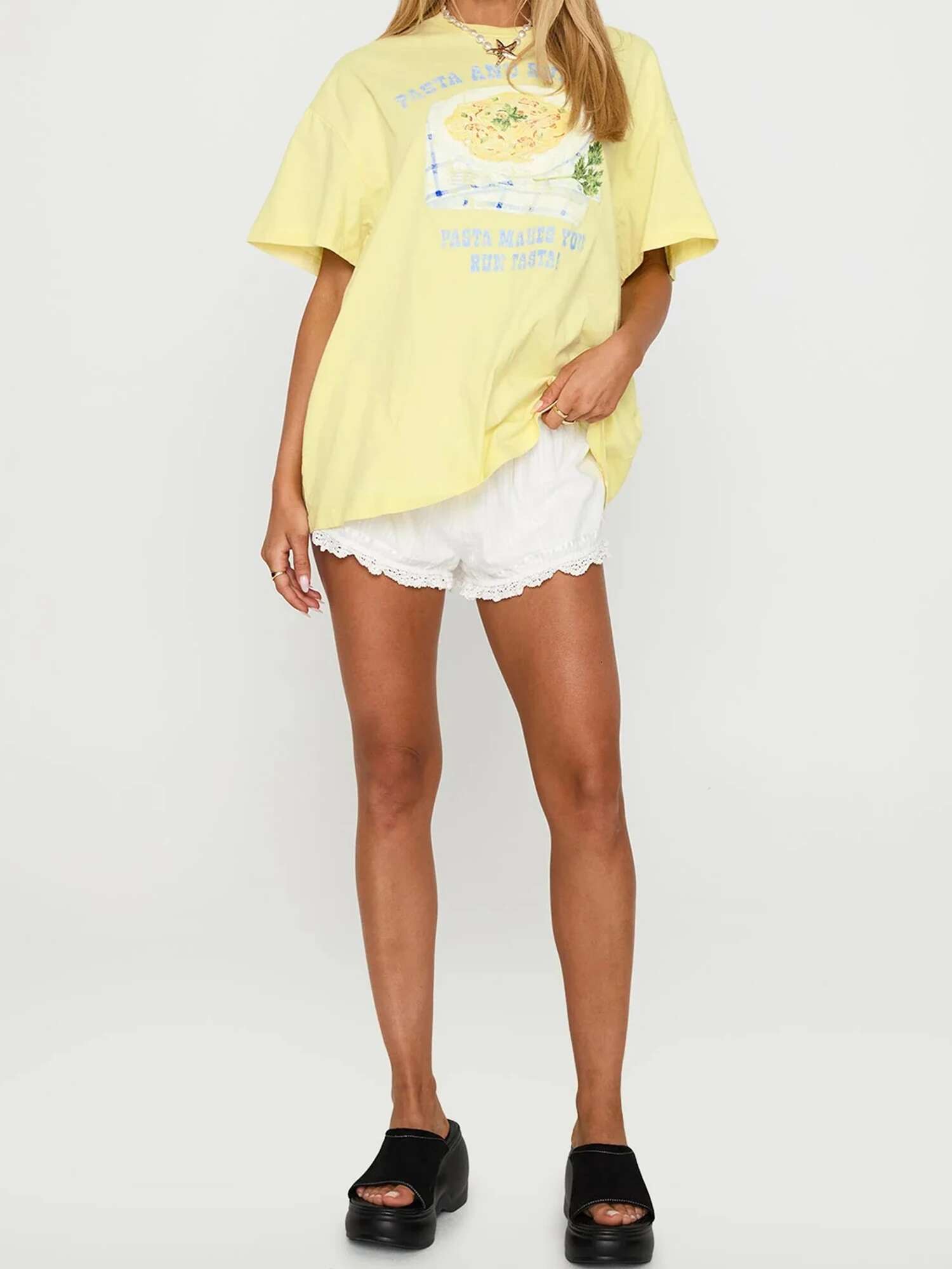 Womens T-shirt Round Neck Short Sleeve Avocado Print Summer Loose Tops for Casual Daily Wear and Relaxation