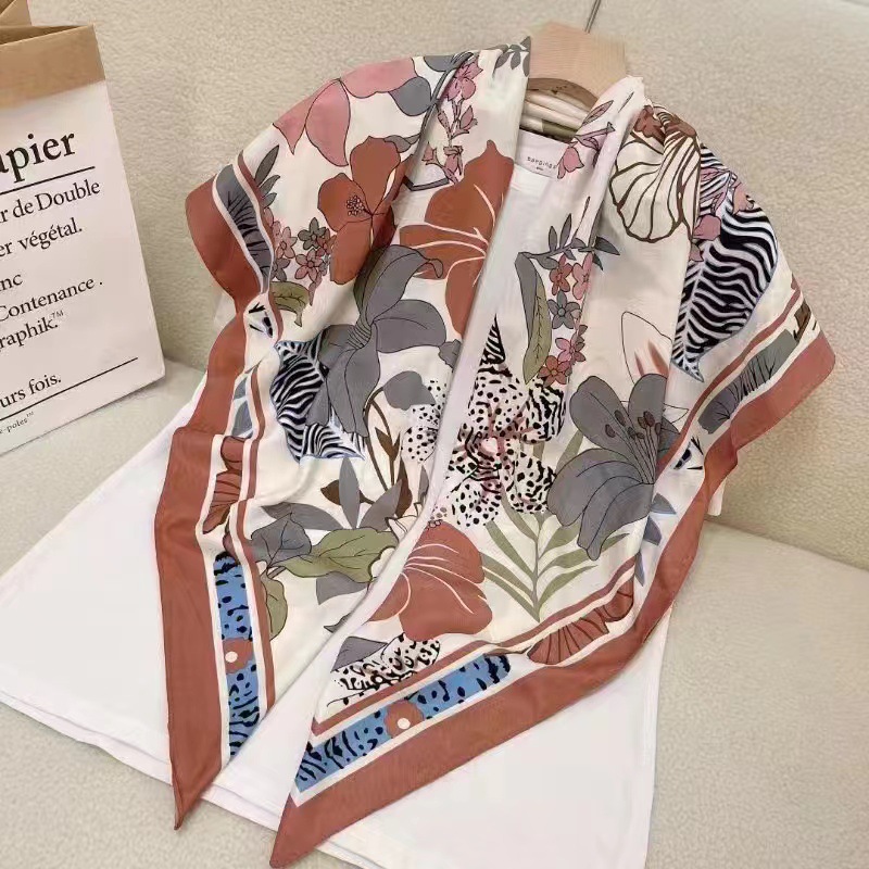 K961 Twill 100*100 square scarf high-end Korean style temperament silk scarf female air-conditioned room shawl versatile headscarf live broadcast