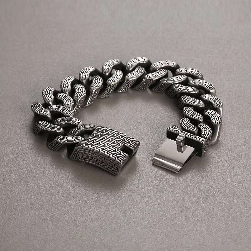 Mens Retro 220mm Stainless Steel Bracelet Cuban Links Gold Plated Trendy Religious Styles Fashion Chain Link Bracelets