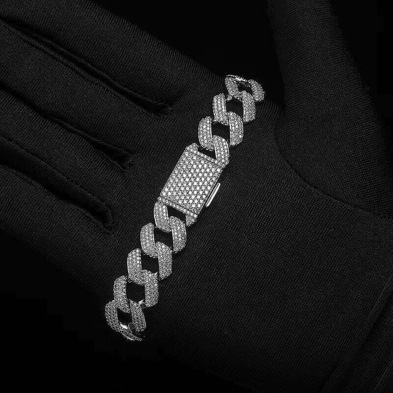 14mm Brass Hip Hop Zircon Link Corrosion-Resistant Comfortable Modern Sier Cuban Chain Bracelet Moissanite Main