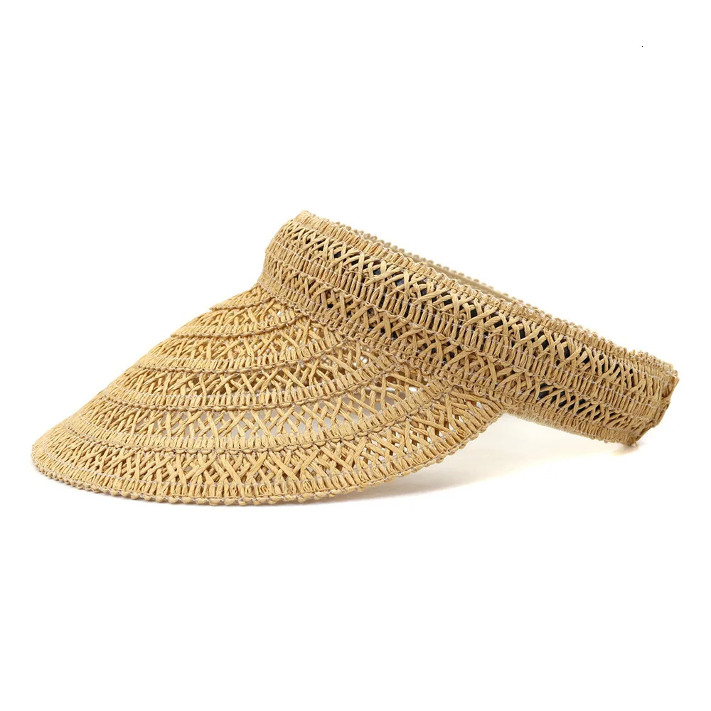 Empty Top Cap Spring Summer Korean Style Visor Straw Hat Outdoor Travel Beach Sun Protection Sunshade Big Brim Visor Cap 250603